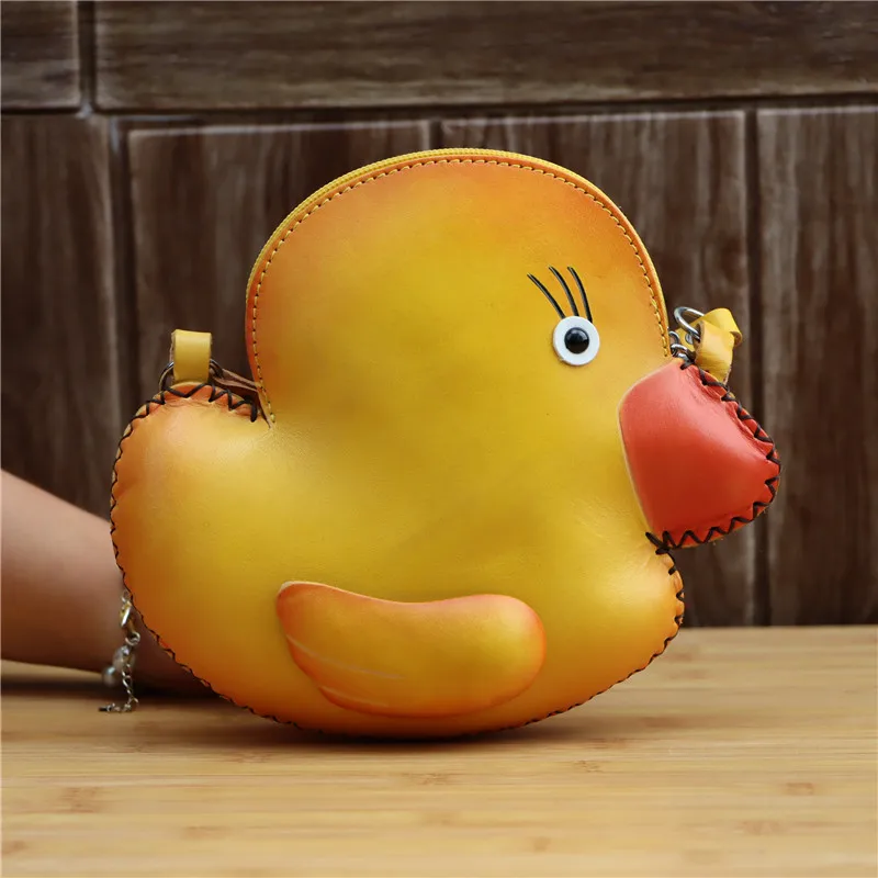 

Leather yellow duck shoulder bag messenger rhubarb mobile phone cosmetic leather cartoon animal