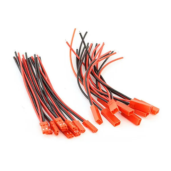 10Pairs Jst Male Female 2 Pin Connectors Red Black Hard Plastic Silicone Wire 100Mm for Mini Rc Helicopter Indoor 3D Plane