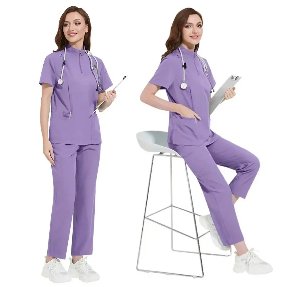 2024 Stretchy Quick-drying Ventilate Hospital Nurse Uniform Medical Uniforms Dental Surgeon Scrubs Split Hand Wash Set