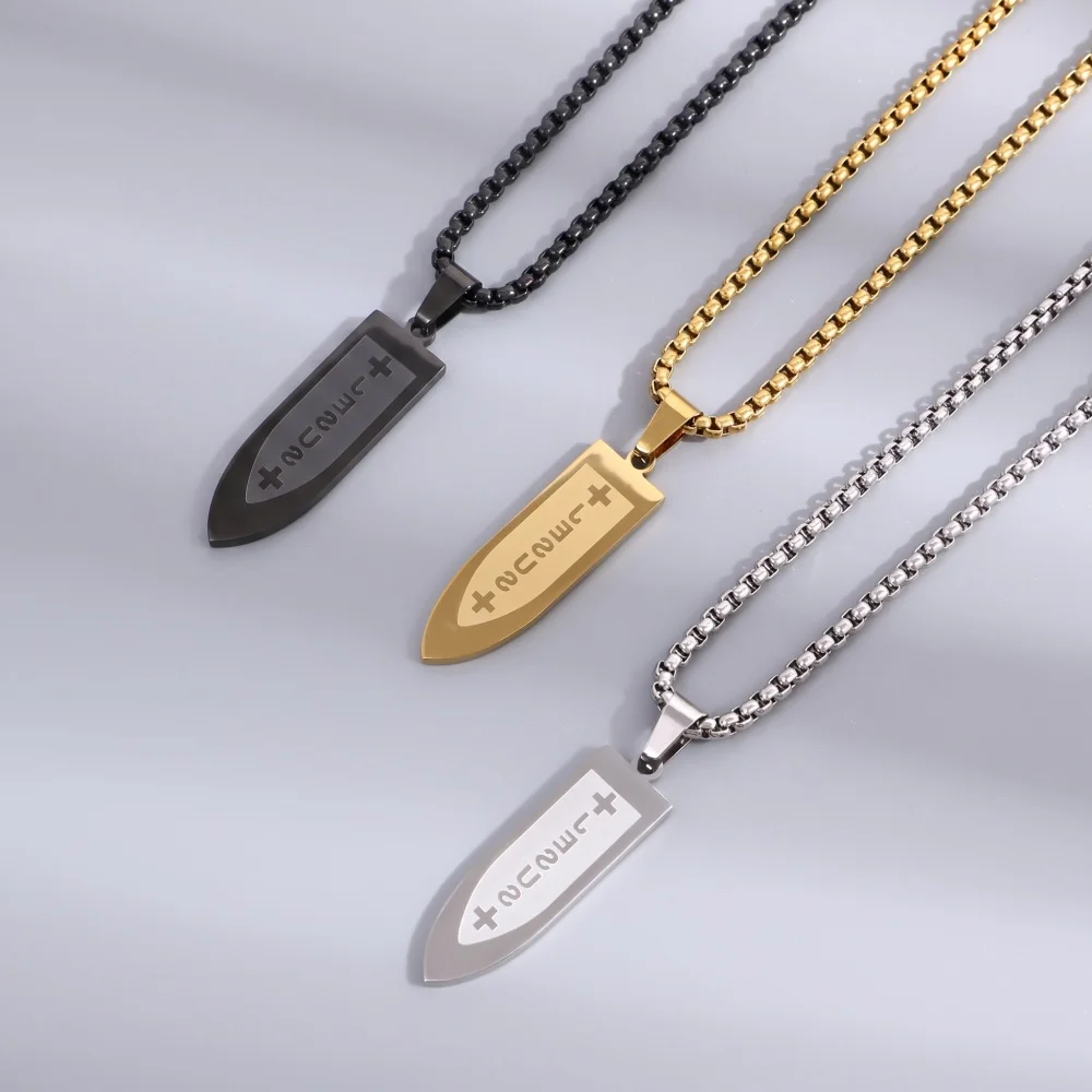 European and American new fashionable men's and women's cross stainless steel explosive choke necklace bullet head pendant jewel