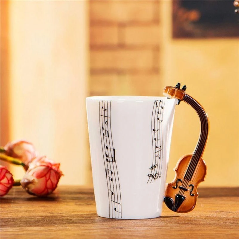 Violin Mug Ceramic Coffee Milk Cup with Handle Great Gift for Violinist Musician Top Sale