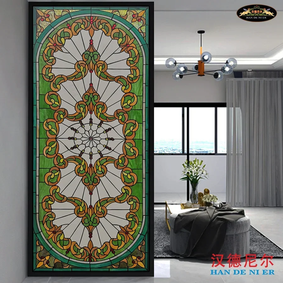 Custom porch partition wall screen sliding doors and windows color retro decorative art Tiffany inlaid cathedral glass