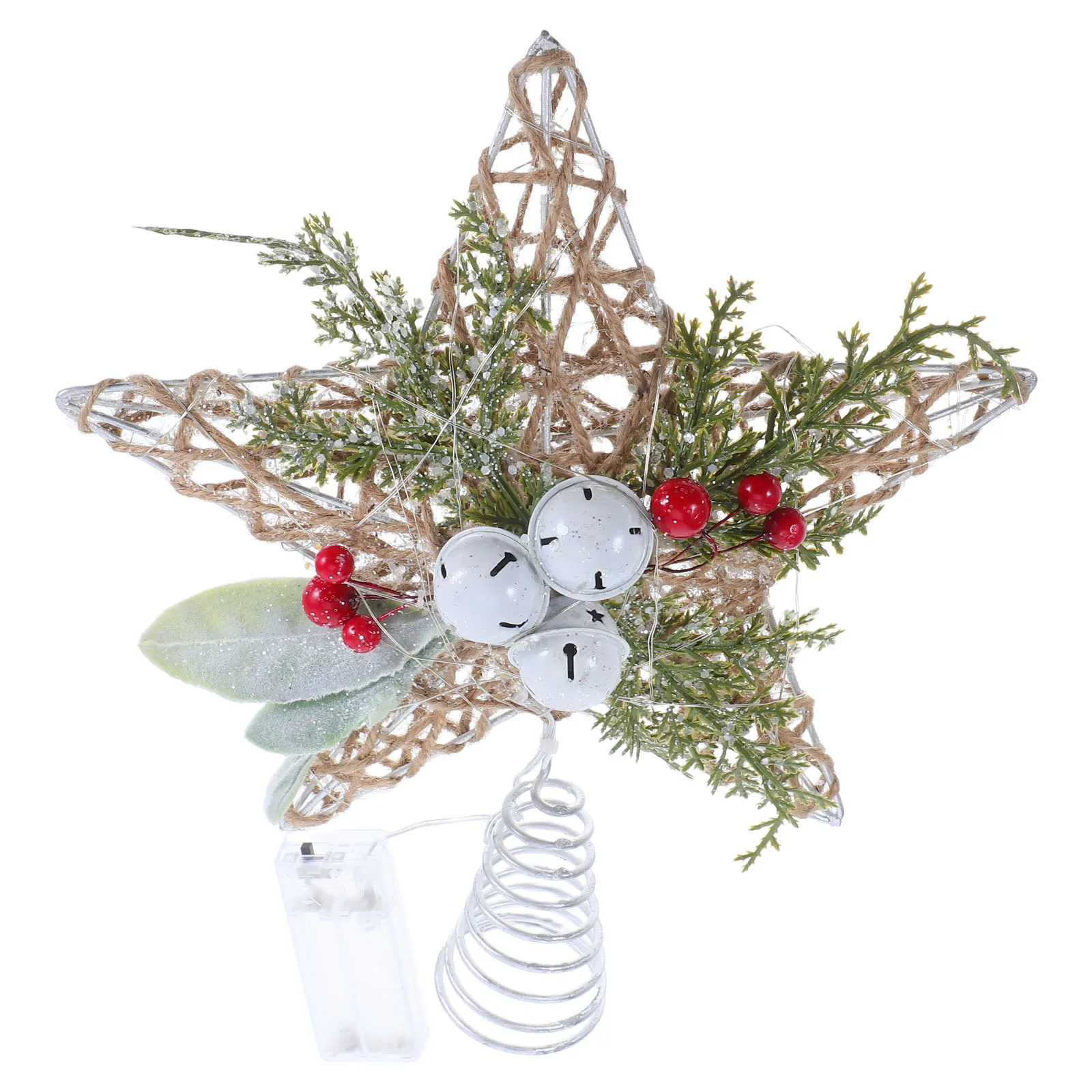 

Lighted Metal Star Xmas Tree Topper with Bells Rustic Farmhouse Holiday Tree Decoration Christmas Star Treetop