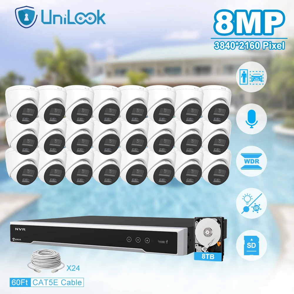 Unilook Security Protection 8MP Mini IP Camera System Kit 32pcs IP Camera Indoor 32CH NVR CCTV Security System P2P View IP66