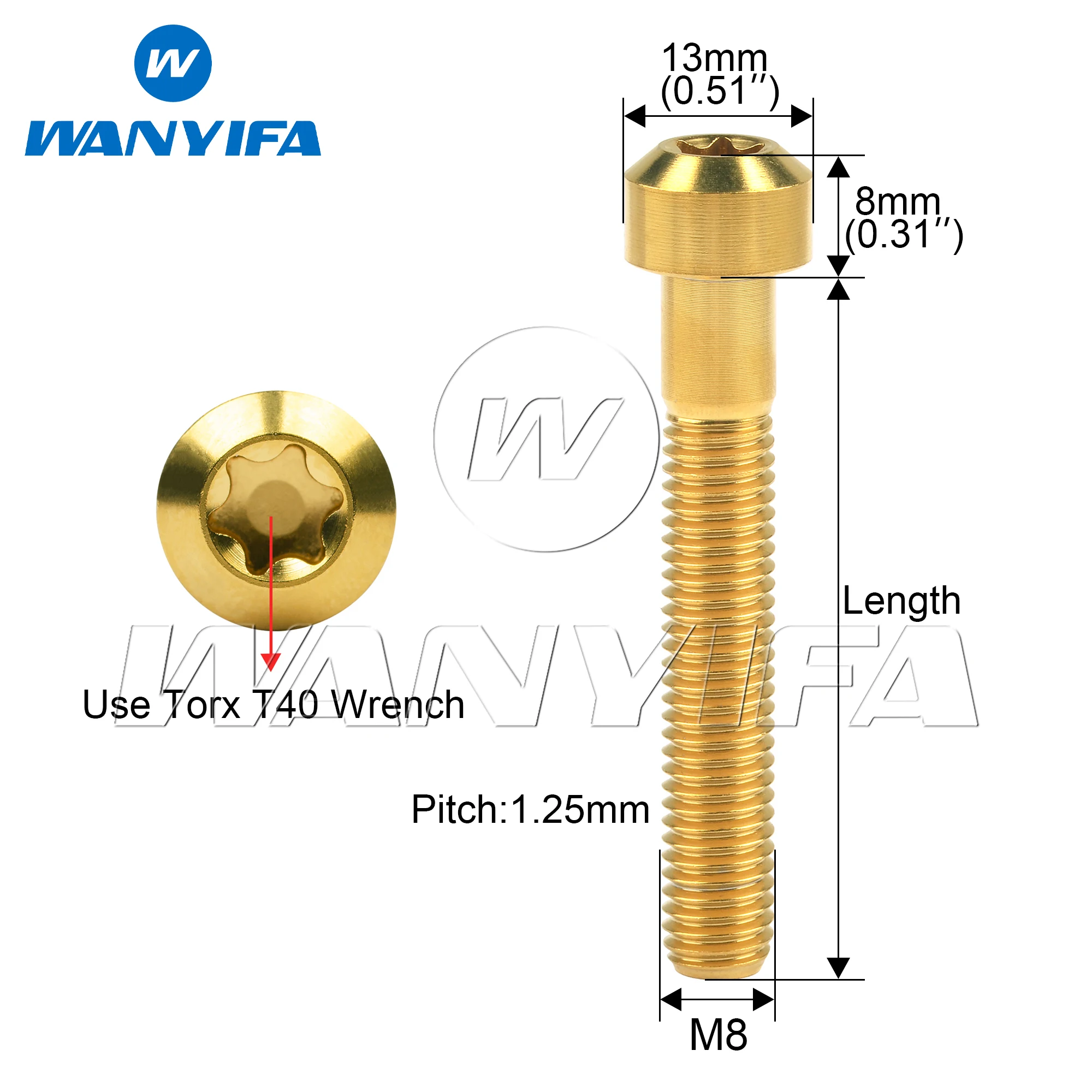 Wanyifa 4pcs Titanium Bolt M8x10 15 20 25 30 35 40 45 50mm Chamfered Round Torx T40 Head Screws for Bike Motorcycle Parts