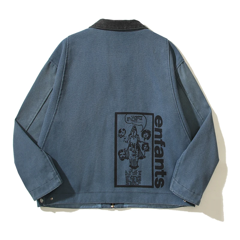 Washed Blue Enfants Jacket High Street Lapel To Make Old Worn Out Printed Short ERD Cargo Jacket Men Women