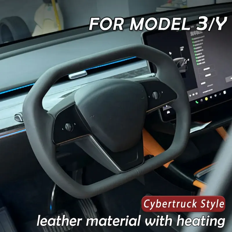 Автомобильный руль, вдохновленный стилем Cyberpack для модели Tesal Y/3 Highland с функцией обогрева, черный кожаный хомут 2018-2024 гг.