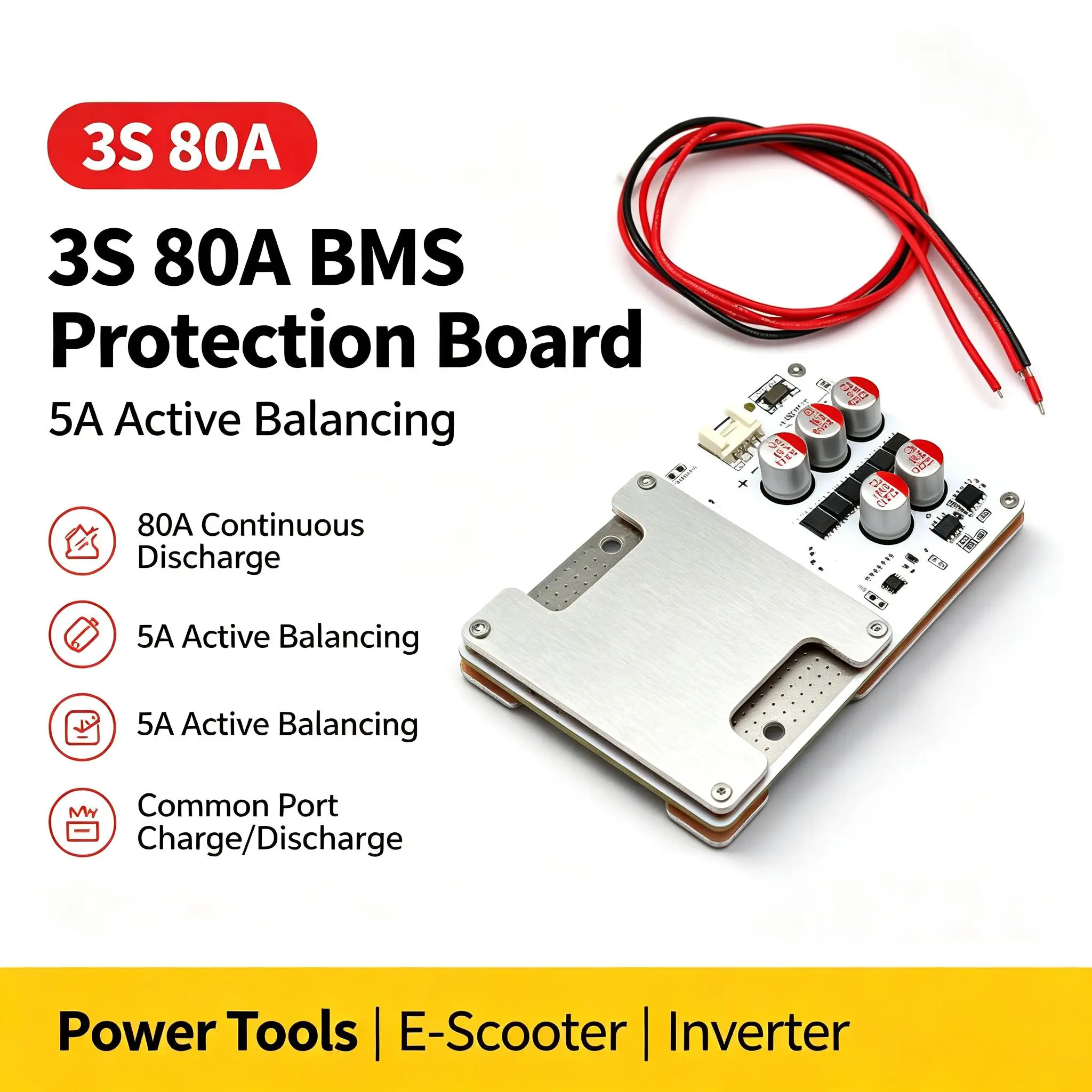 DYKB 3S 80A Li-ion Battery Protection Board 12.6V 5A Active Balancing Common Port Overcharge Overdischarge Module Power Tools