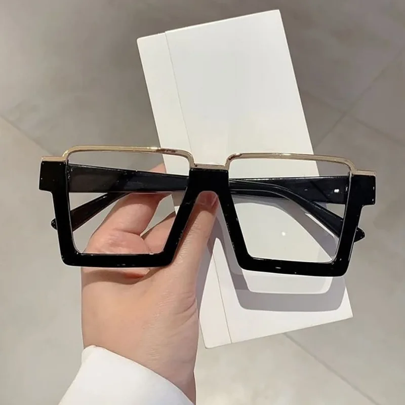 

Fashion Big Size Frame Glasses Driving Eyewear Square Shape Semi-rimless Eyeglass Frame for Women Anti-blue Reading Glasses
