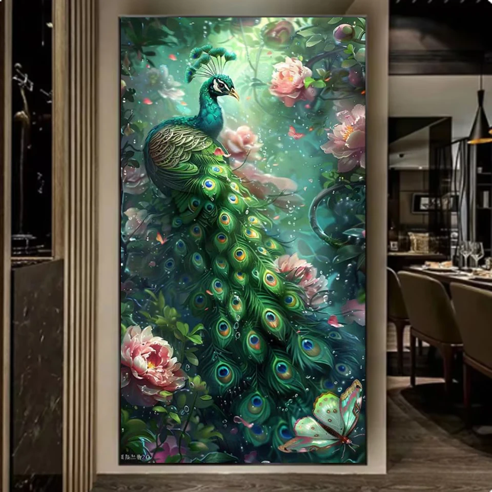 Pieno quadrato rotondo fai da te pittura diamante punto peonia fiore verde pavone animali mosaico diamante ricamo decorazione della parete di grandi