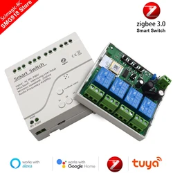 4 Gang 12V 24V Zigbee Smart Wireless Switch Light Roller Shutter Blinds Curtain Motor Automatic Din Rail RF Relay Dry Contact