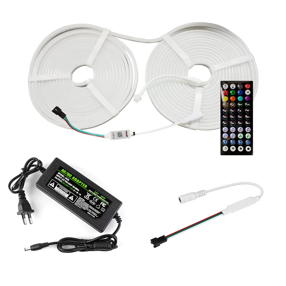 

Светодиодные неоновые ленты с питанием от 24 В, 44 клавиши, пульт дистанционного управления, гибкий дизайн, RGB неоновая лента, световой звук, реактивный, водонепроницаемый