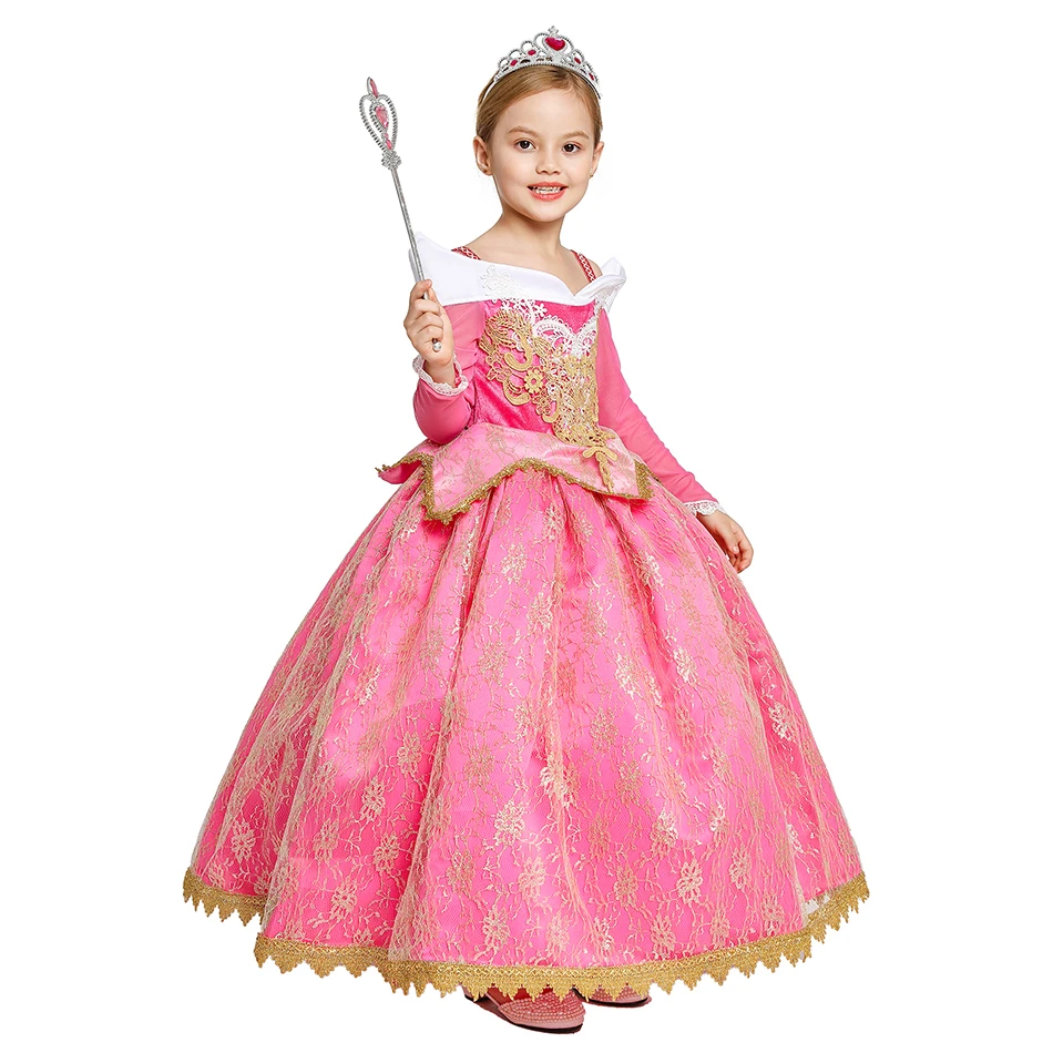 Disney Girls Sleeping Beauty Aurora Cosplay Princess Dress Kids Rapunzel Frozen Elsa Cinderella Costume Party Clothing 2-12Years