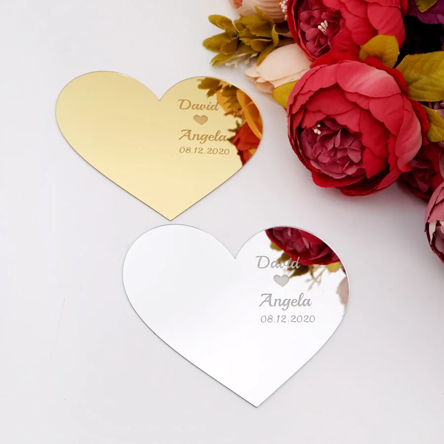 Personalized Wedding Heart Mirror Tray Custom Verlobungstablett Acrylic Plate Hanging Indication Signs Party Decor Favors