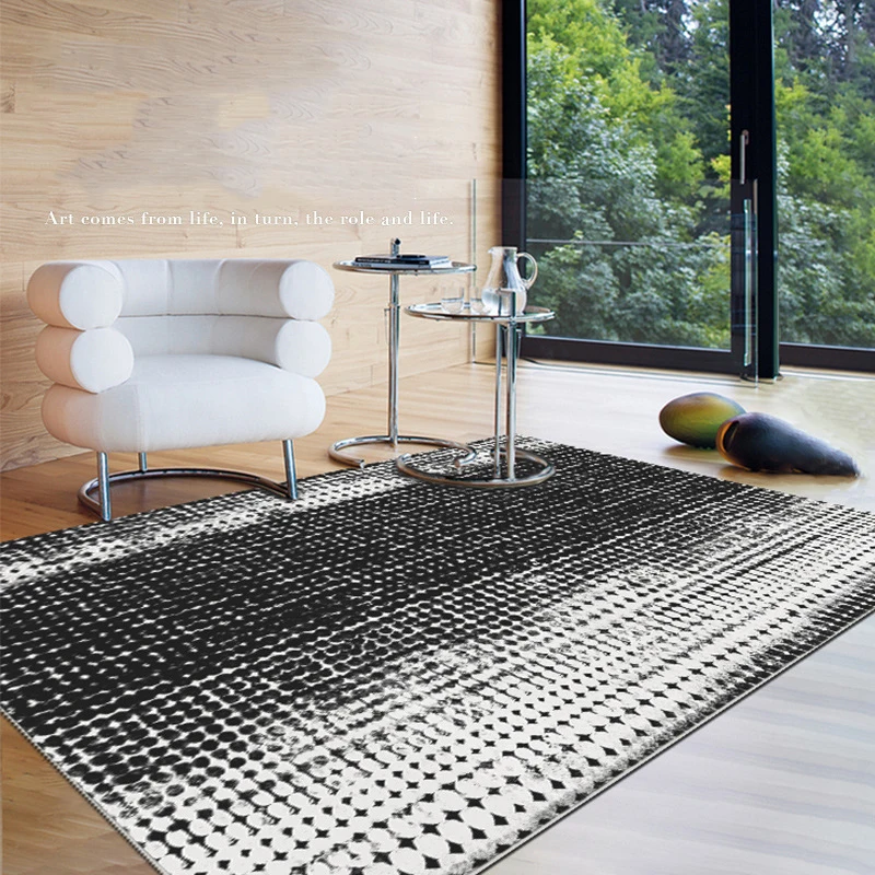 

Classic Retro Black Living Room Bedroom Carpet Luxury Thickened Soft Plaid Soft Carpets Study Office Room Non-slip Floor Mat