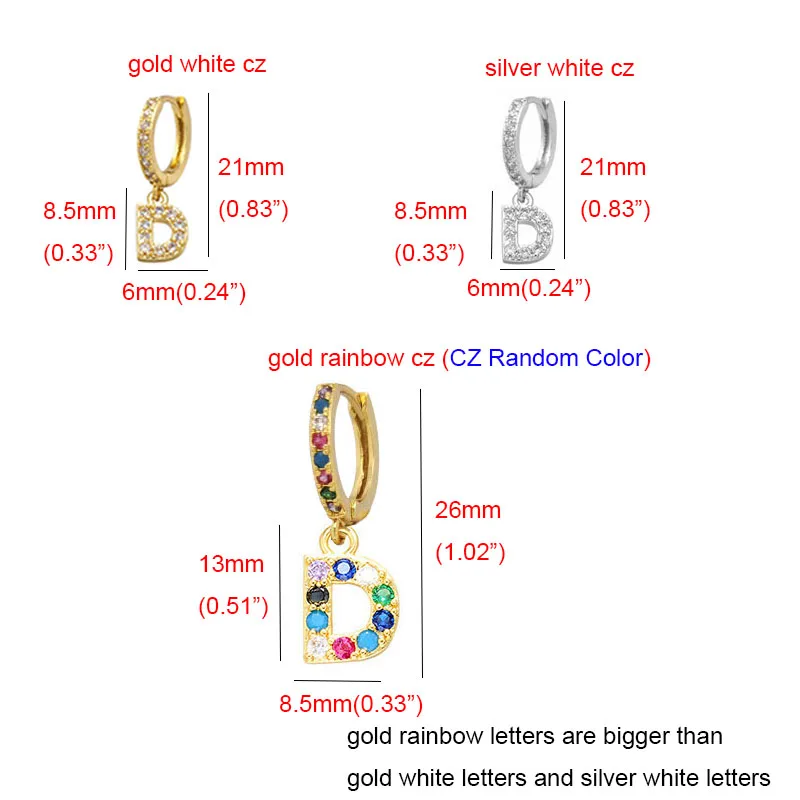 QMHJE  Initial A-Z Letters Mini Small Hoop Earrings Women Gold Silver Color Rainbow Crystal Jewelry Earring Aretes Alphabet ABC