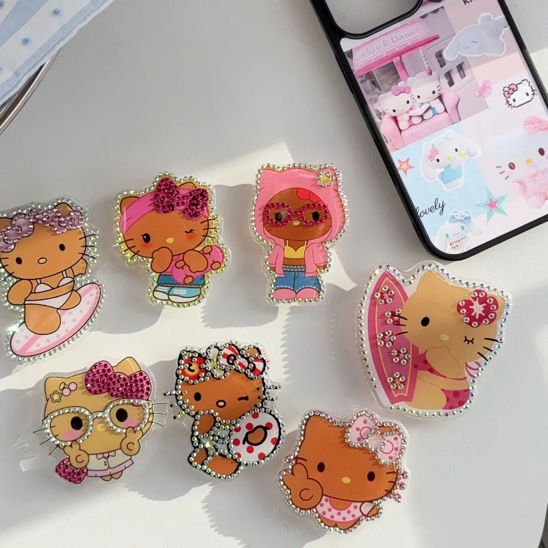 

Kawaii Hello Kitty Phone Stand Cute Anime Printed Women Accessories Suitable Any Phone Paste Children Toy Girl Gift Wholesale