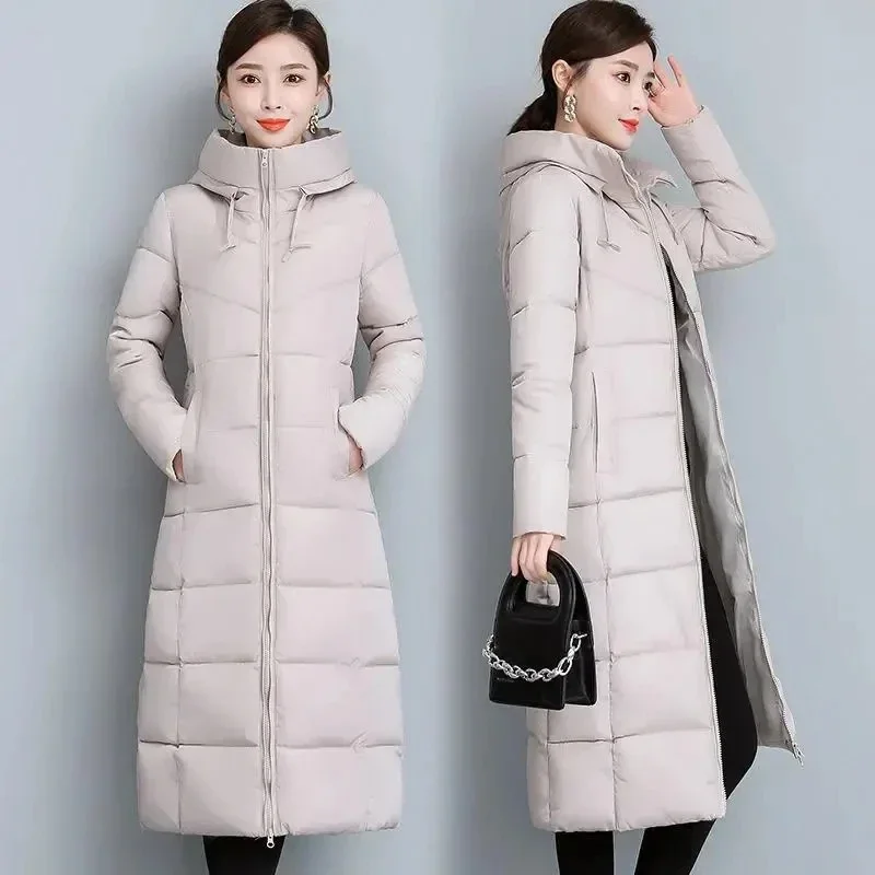 Women Jacket Windproof Rainproof Thick Warm Long Puffer Coat White Female Basic Snow Overcoat Winter Parkas Hooded Down Cotton