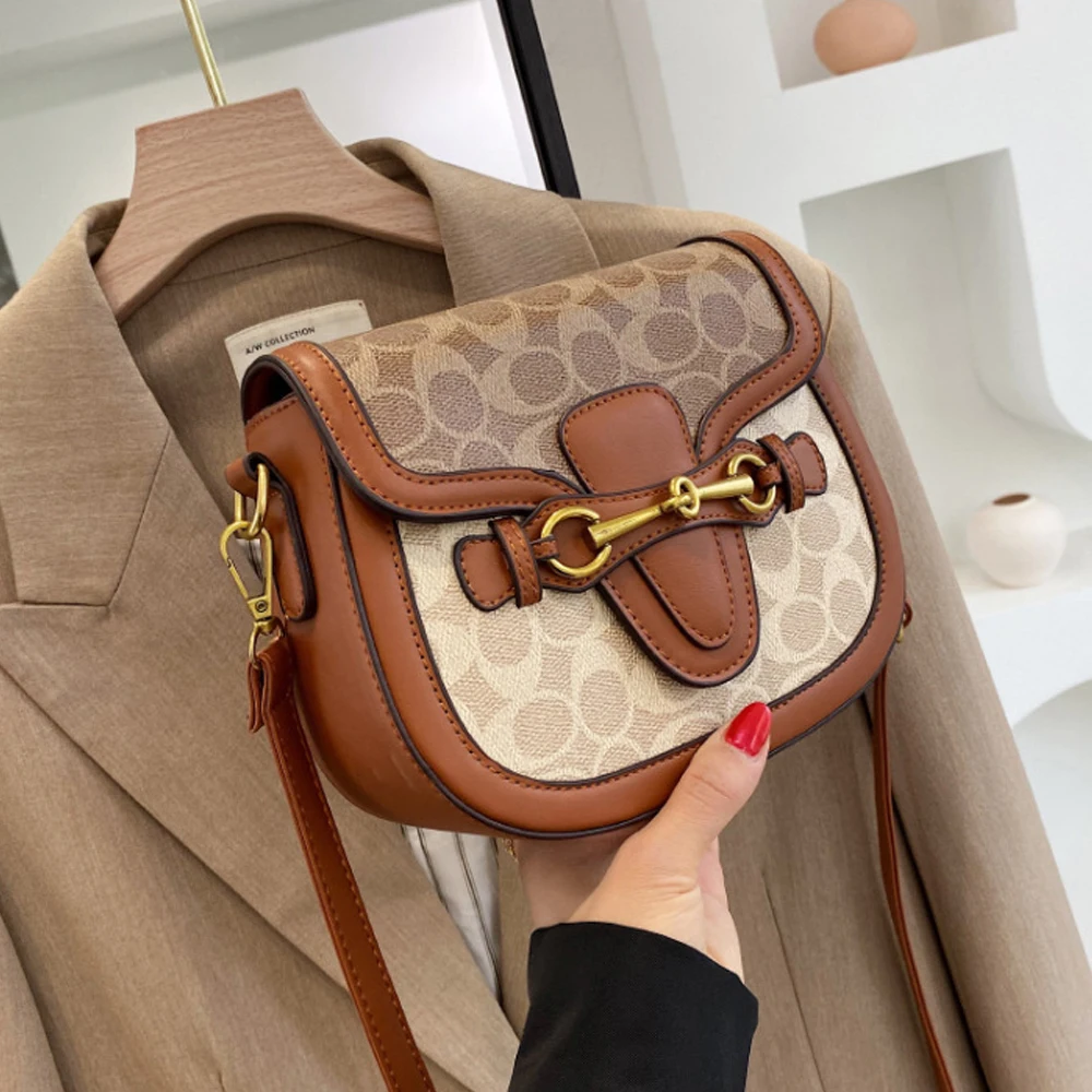 New trendy and retro crossbody bag for women, Korean version western-style women's bag, saddle bag, wide shoulder strap shoulder