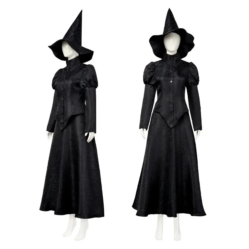 

Wicked Elphaba Costume Kids and Mother Evil Witch Cosplay Dress with hat Men Women Halloween Party Suits fy1;