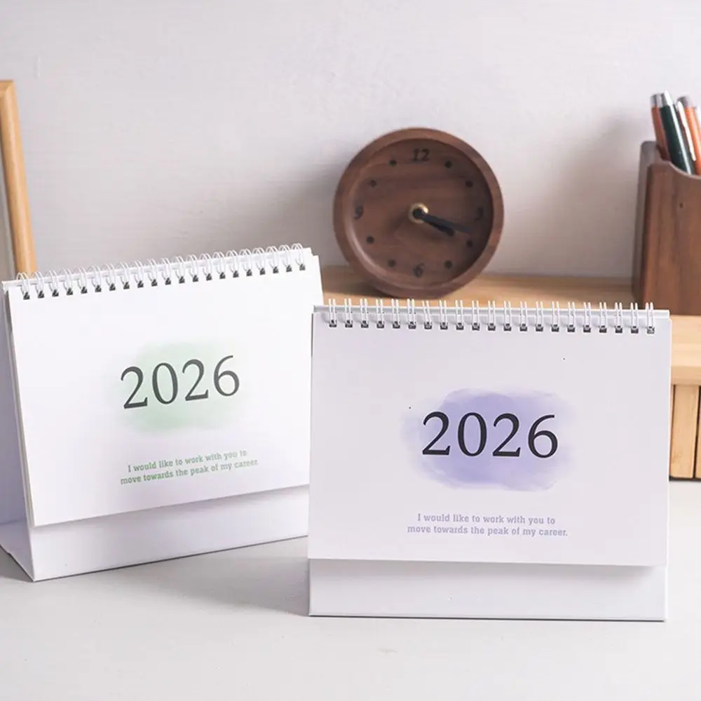 

Настольный календарь 2026 с градиентным цветом, утолщенный, из бумаги, в свежем стиле, на пружине, с функцией списка дел, откидной, для новогоднего планирования