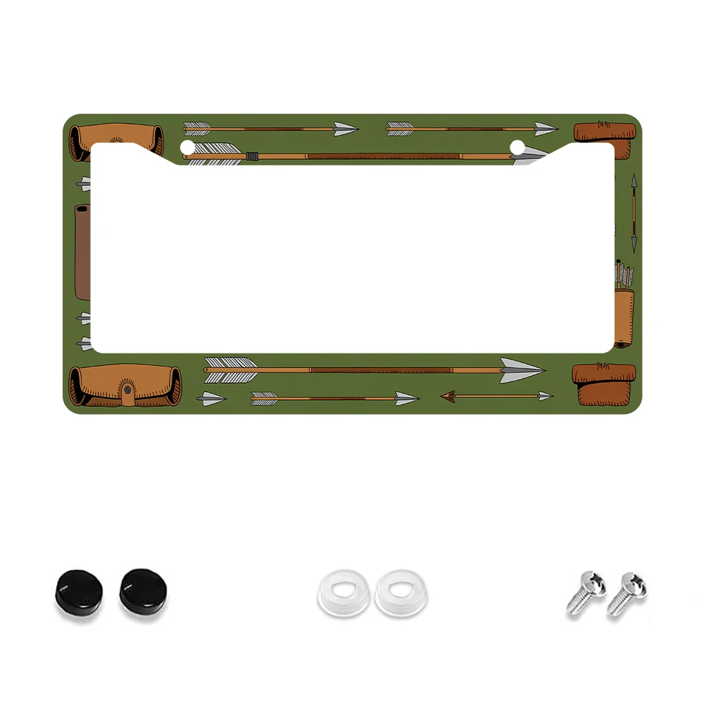 

1pc Retro Green Arrow Pattern 2-Hole License Plate Frame, Aluminum Material, 6x12 Inches, with Screw Set, Novelty Car Decoration