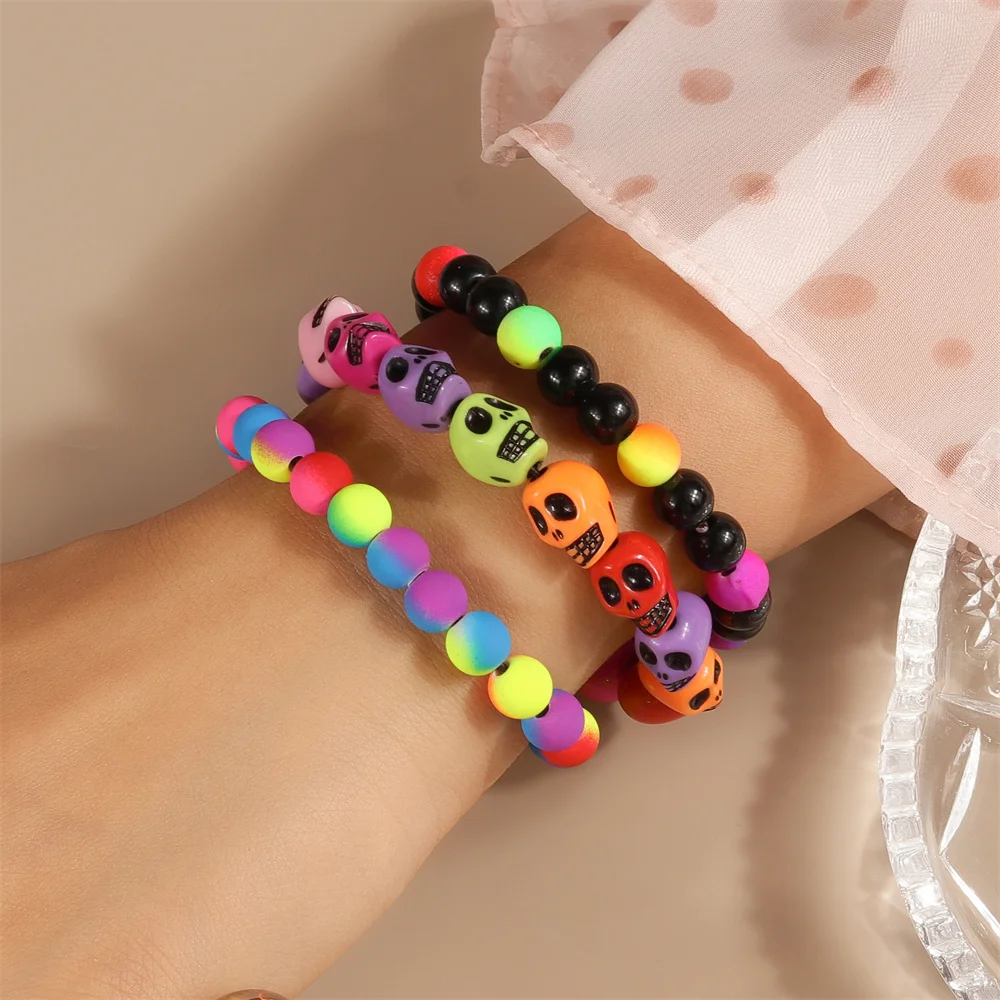 Aihua Punk Halloween Schädel Kürbis Armbänder für Frauen Männer Hip Hop Perlen Armbänder & Armreifen Halloween Schmuck Geschenke – Detail 11