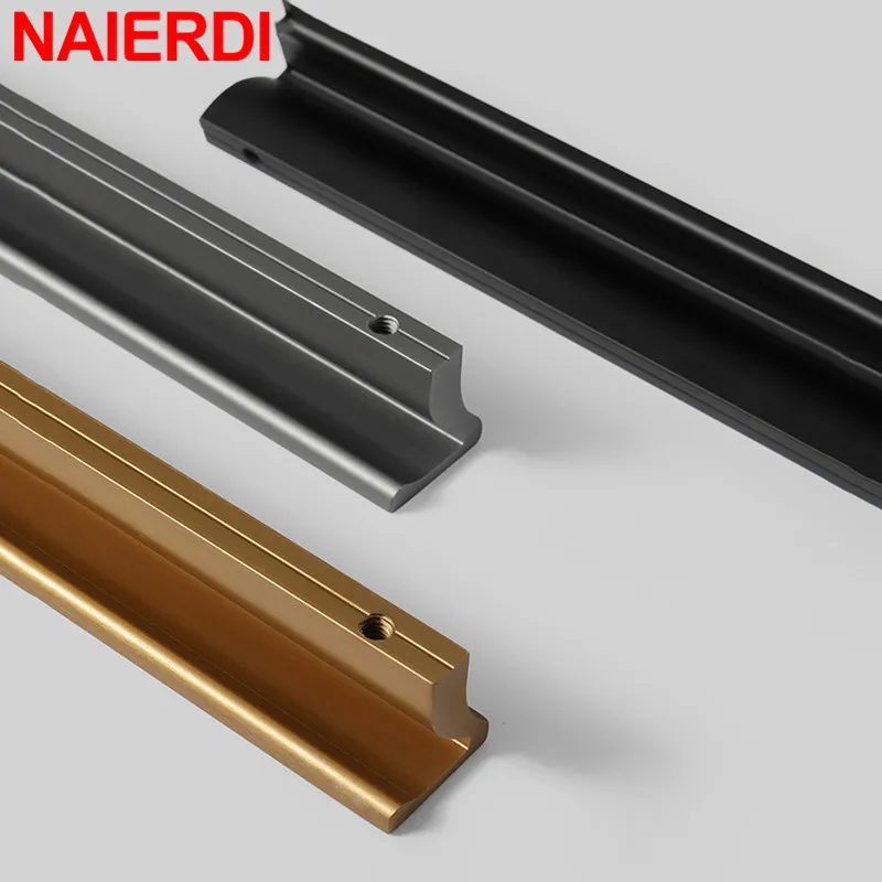 NAIERDI Luxury Brushed Gold Cabinet Handle Drawer Aluminum Alloy Long Furniture Handles Customizable Kitchen Cupboard Door Pulls