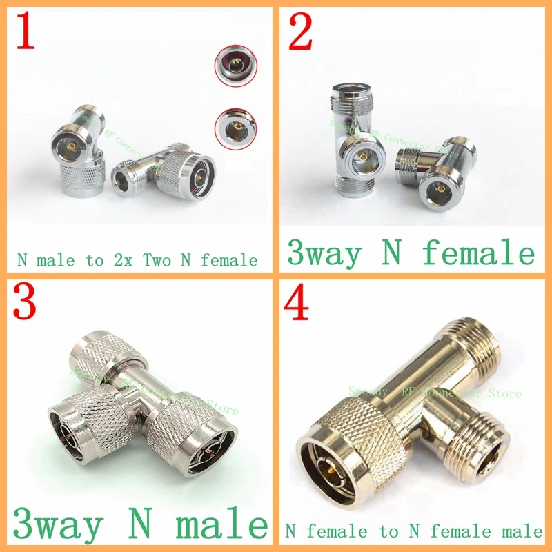 Conector tipo N L16 N macho hembra 90 grados ángulo recto 4 orificios brida con junta tórica tipo T 3Way divisor mampara RF latón cobre