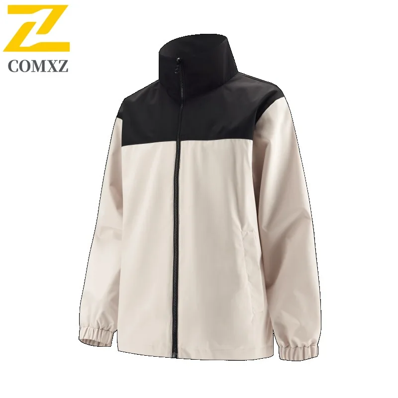 

COMXZ 2025 Mens Womens Classic Outdoor Windproof Stand Collar Jacket Lightweight Rainproof Unisex Windbreaker