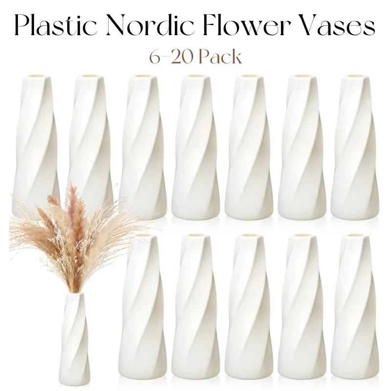 6-20Pack Plastic Flower Vases Bulk Small Retro Floral Vases Unbreakable Bud Vase for Table Centerpiece Wedding Living Room Decor