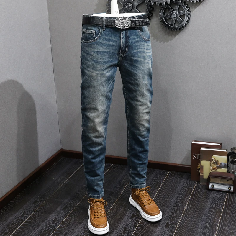 Fashion Designer Men Jeans High Quality Retro Blue Stretch Slim Vintage Jeans Men Classical Trousers Casual Denim Pants Hombre