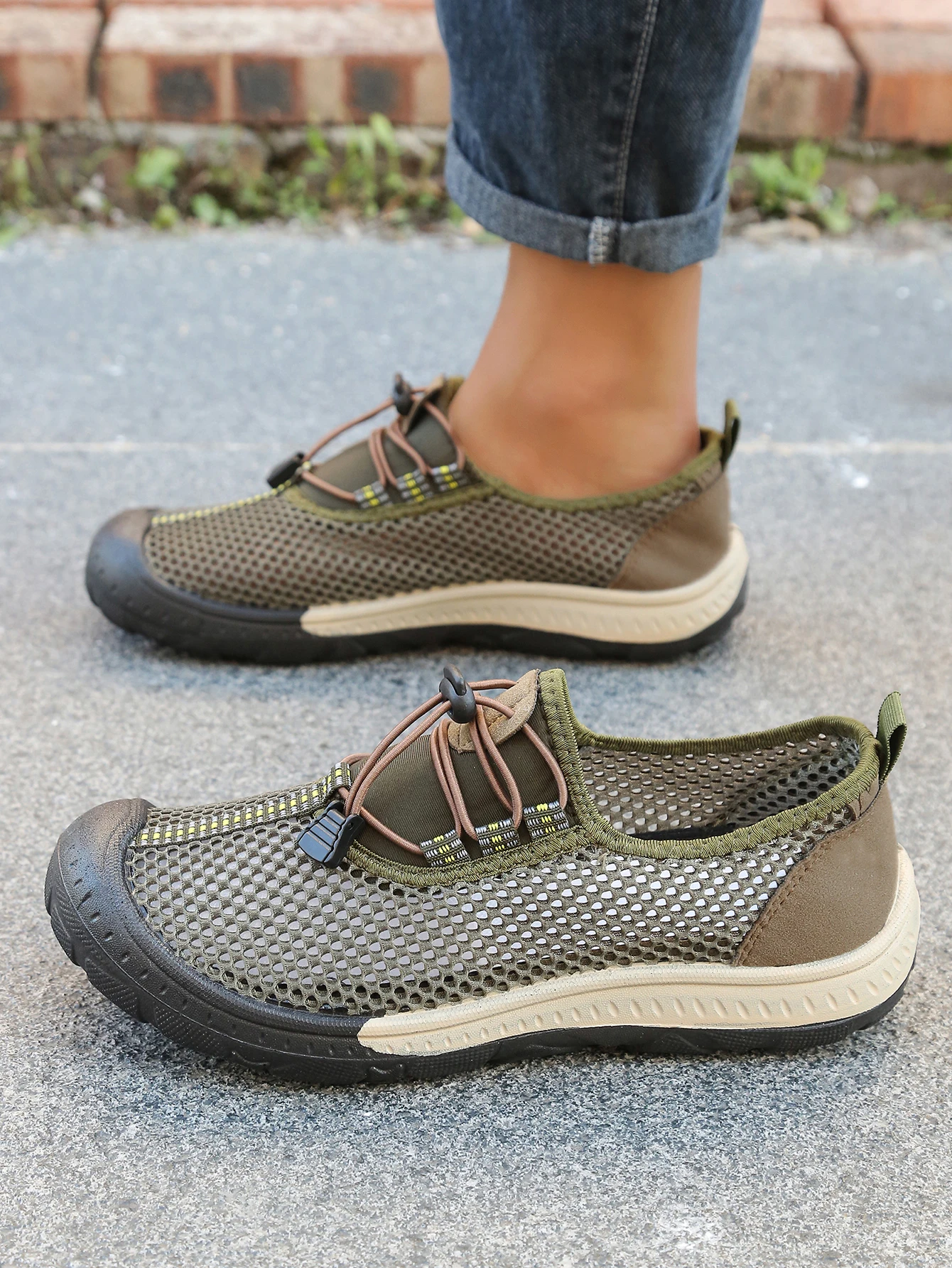 Herren-Schnellverschluss-Wanderschuhe mit Hohlnetz-Design, Gestreiften Ziernähten und Verstärkter Gummikappe für Outdoor und Freizeit – Detail 8