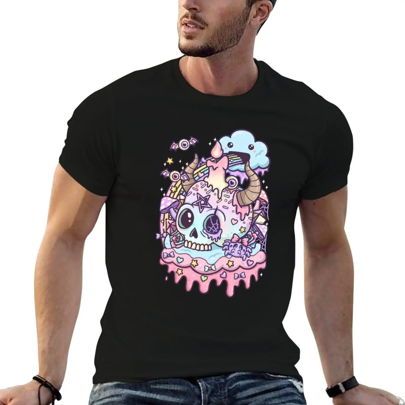 Pastel Goth Skull Kawaii T-Shirt Gym Exercise Short Sleeve T-Shirt