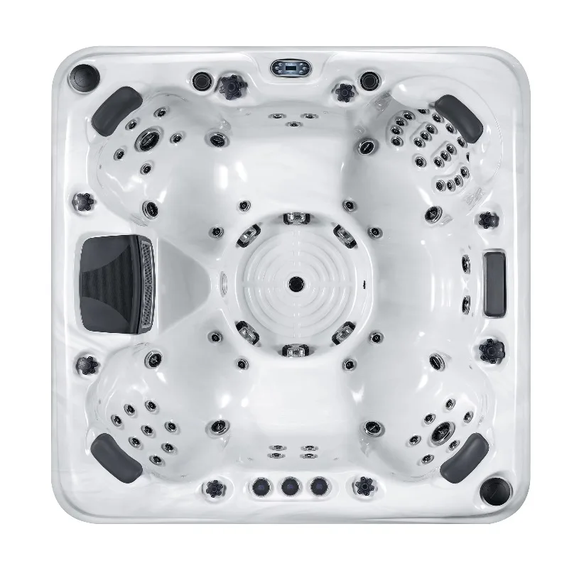 Luxury 7-seat Portable Freestanding Rectangular Acrylic Hot Tub with 70 Nozzles, LED Lighting, and Spa Massage Function.