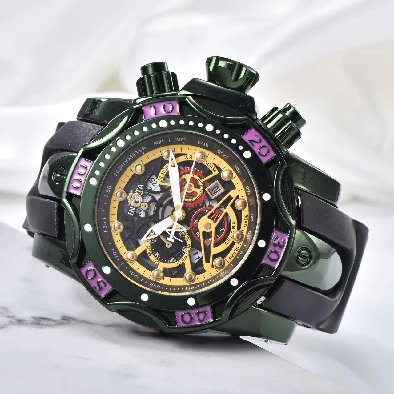Three-needle large dial tape men's luxury sports explosive chronograph quartz watch