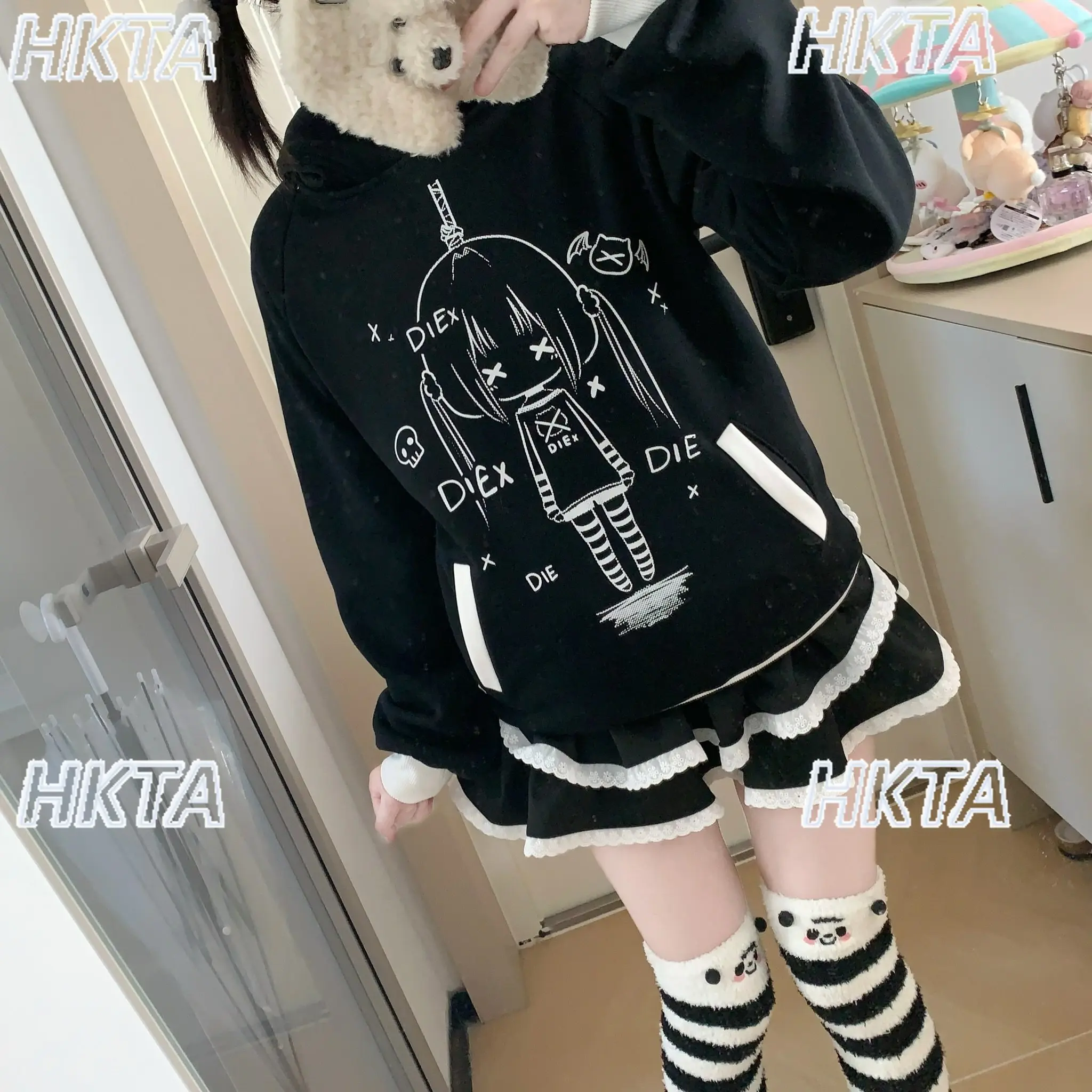 

2026 Spring New Cute Cat Ear Hooded Printed Sweatshirt Jacket Fashion Daily Super Cute Element Hoodies Sweatshirts Coat Women