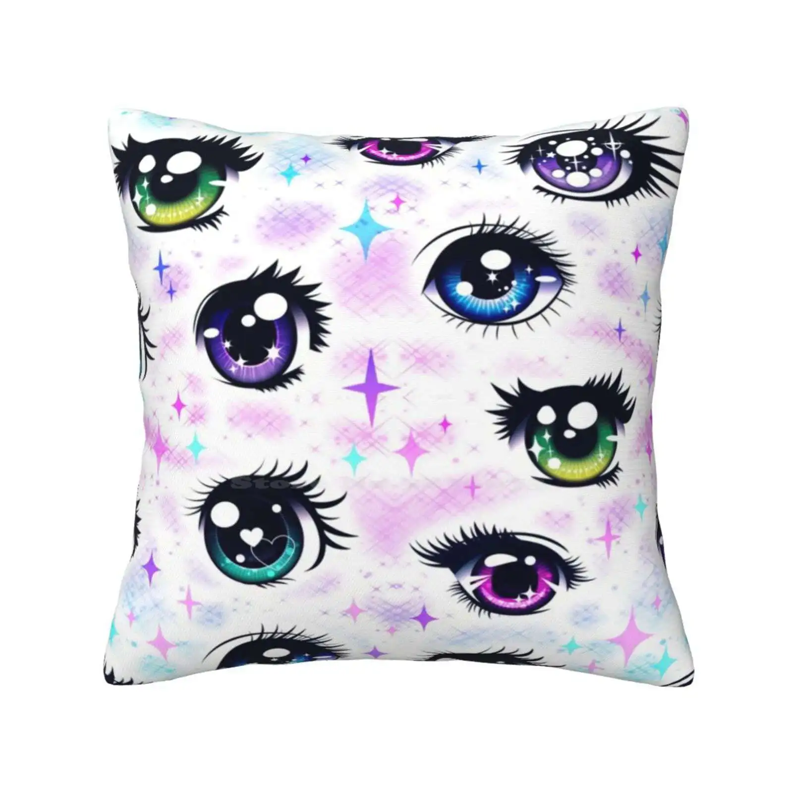 Anime Eye Pattern Pillowslip Pillowcase Kawaii Shojo Anime Magical Girl Manga Sparkle Pastel