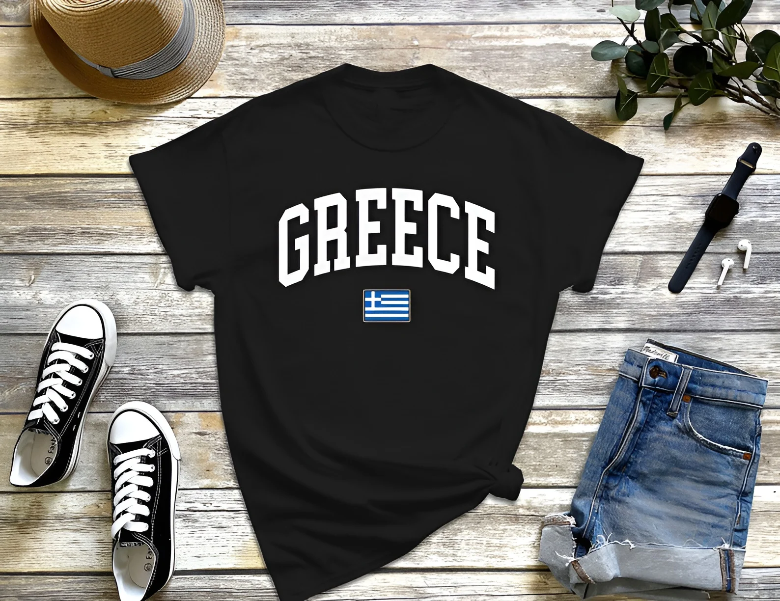 Greek flag trend Y2K print European and American slim fit versatile women\'s T-shirt short sleeved retail women\'s T-shirt