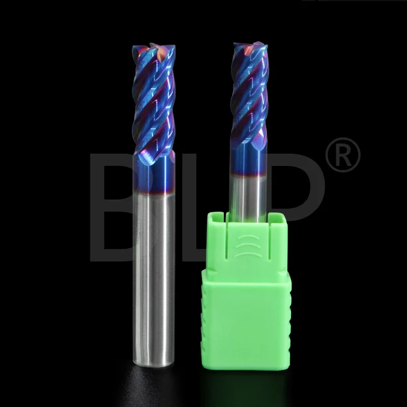 HRC65 four groove blue nano coating tungsten steel round end milling cutter R angle CNC machining special end milling cutter