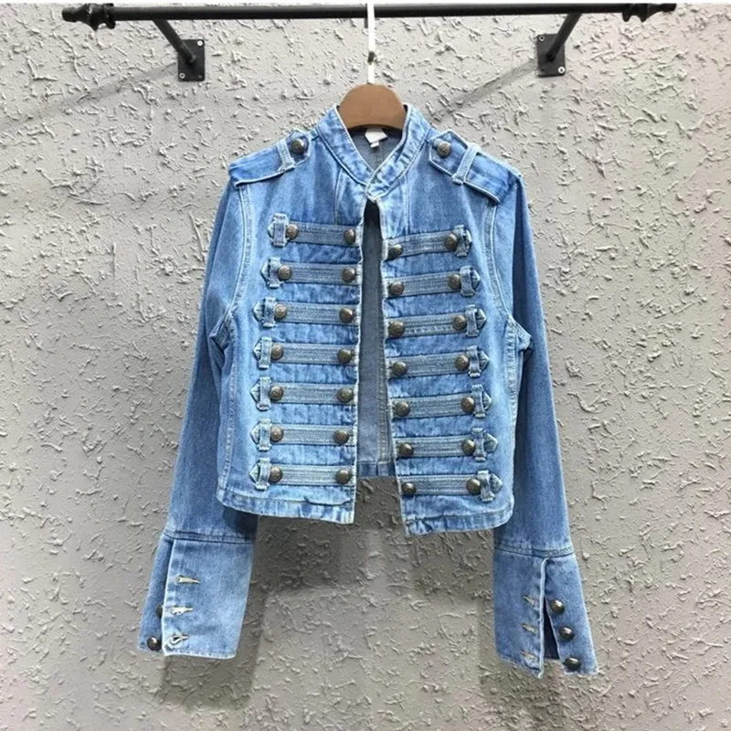 

Heavy Industry Punk Motorcycle Short Coat Women's Spring Autumn 2024 New Standing Collar Long sleeved Denim Jacket Tops Female