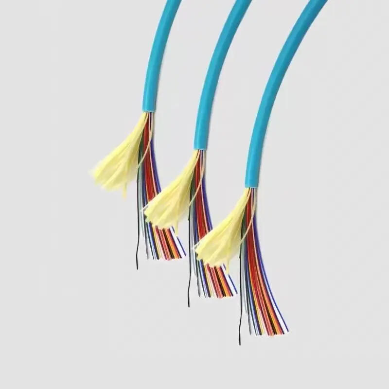 

50mtr 48 cores bundle optical fiber cable OM3-150 OM3-300 OM4 indoor cable 48C multimode flexible aqua 150m/300m/550 span
