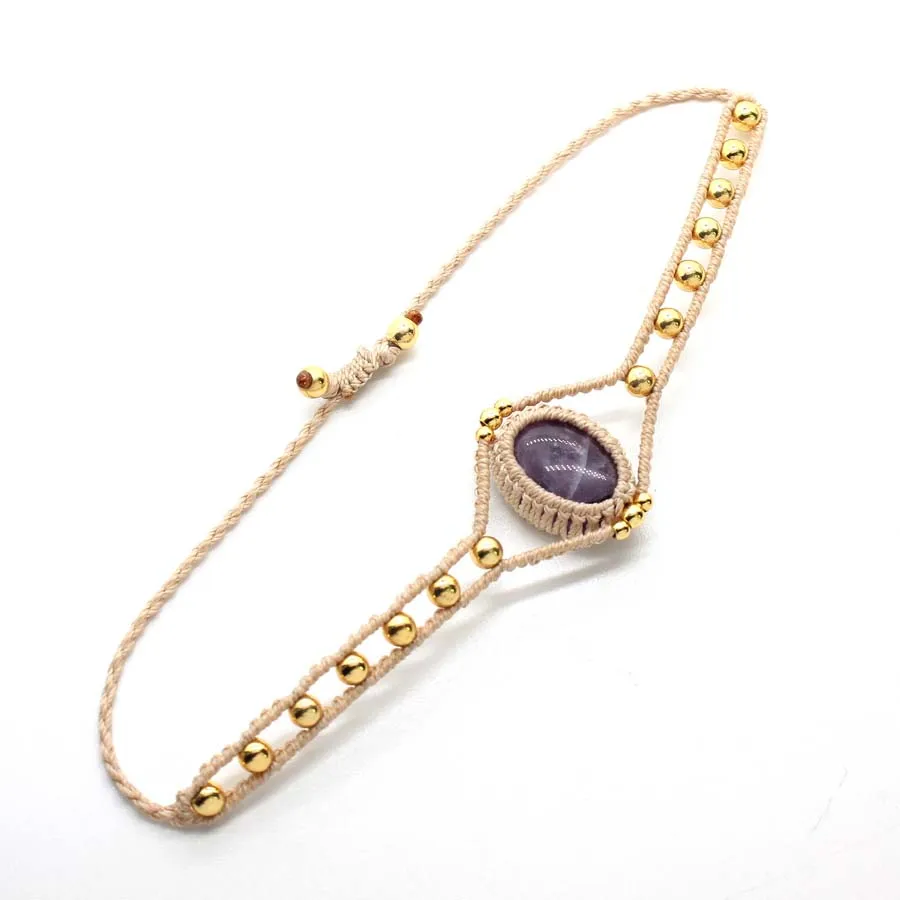 Braided Crystal Stone Beads Macrame Bracelets For Women Natural Amethyst Rose Quartz Rope Weave Adjustable Bracelet Jewelry