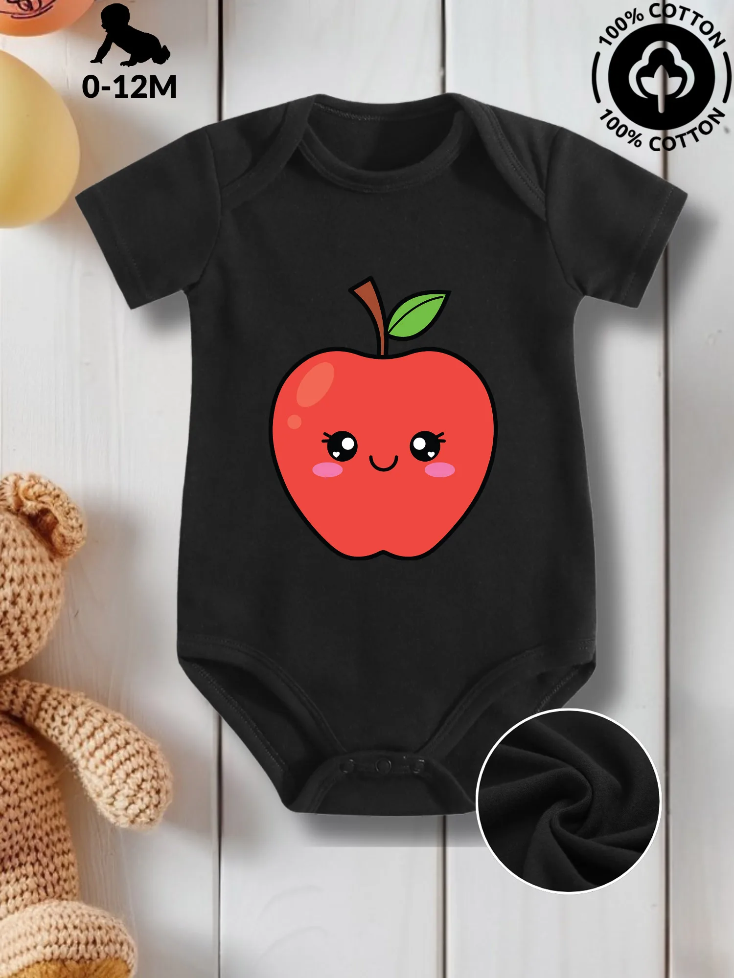 

Детский костюм для ползания Apple Cutie унисекс, комбинезон для ухода за кожей из чистого хлопка, всесезонный черный боди 190GSM