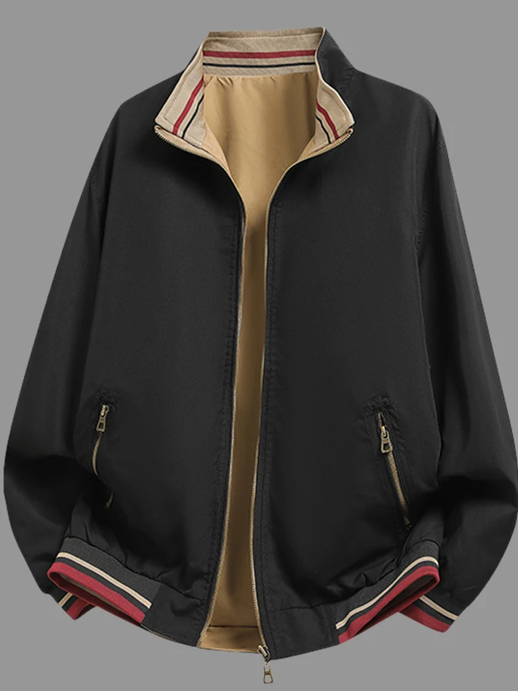 

Двусторонняя тонкая мужская куртка на весну-осень, новая повседневная однотонная куртка с воротником-стойкой, универсальная легкая верхняя одежда