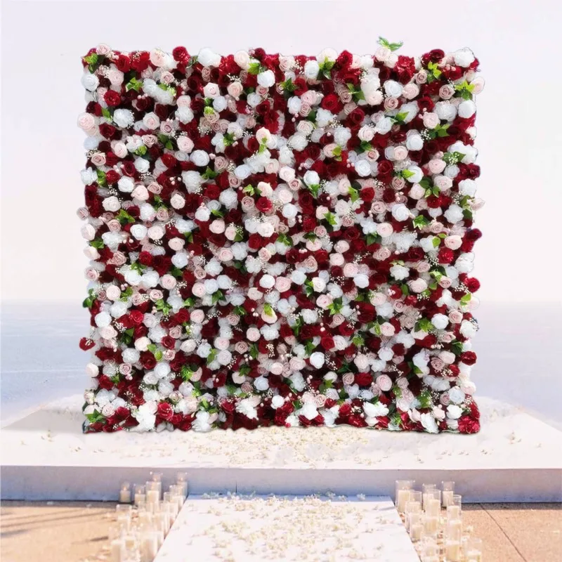 Uflower Wedding Red White Pink Rose Artificial Flower Wall Row Arch Backdrop Fabric Floral Event Party Props Floral Arrangement