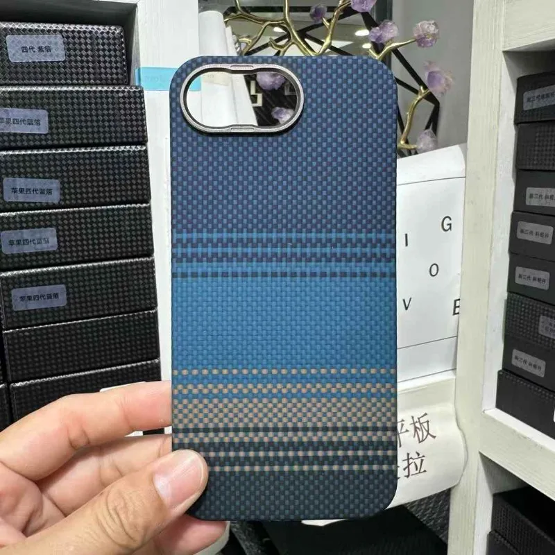 Magnetic Carbon Case For iPhone 17E /16E Aramid Hard Case Ultra-thin Strong Magnetic MagSafe Carbon Fiber Phone Case