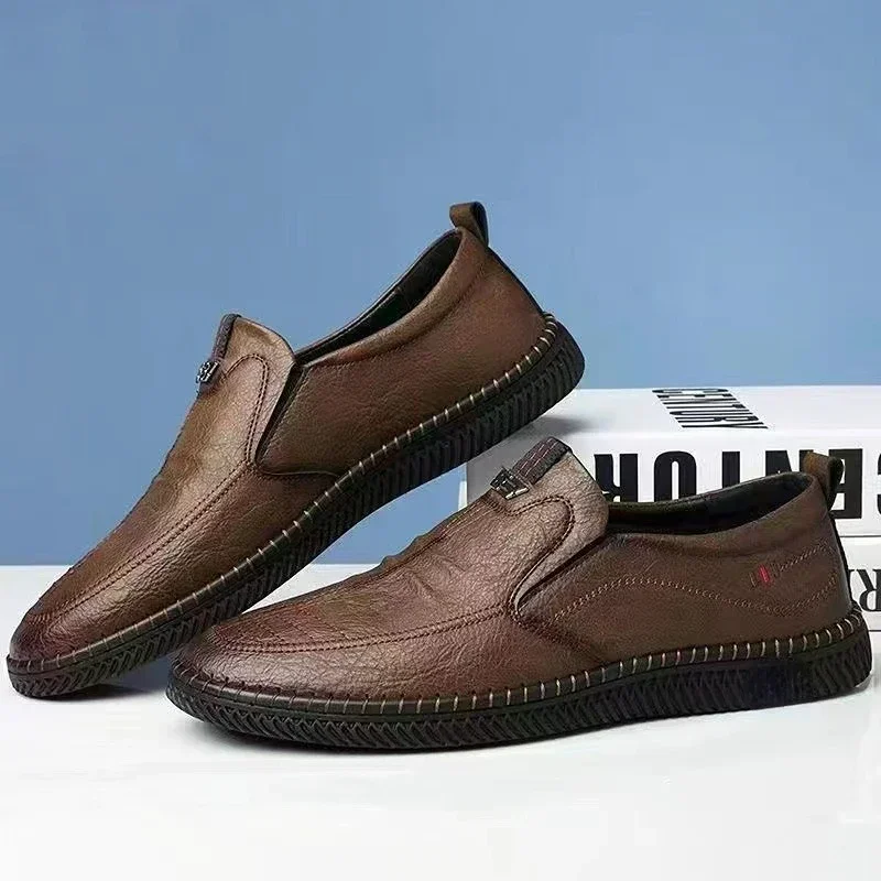 Breathable Business Leather Shoes for Men Summer Slip on Loafers Men Casual Leather Shoes Black Flats Driving Shoes Moccasins