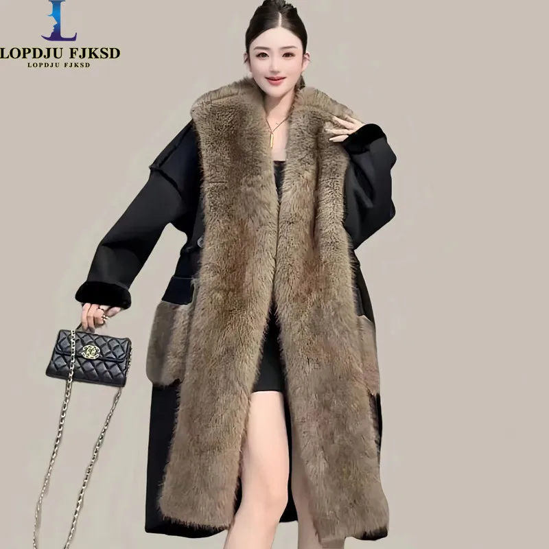 

Faux Fur Coats for Women,Faux Fox Fur Collar Jackets,England Style Overcoat,Female Clothes,Thicken Warm,Luxury,New ,Winter,2025
