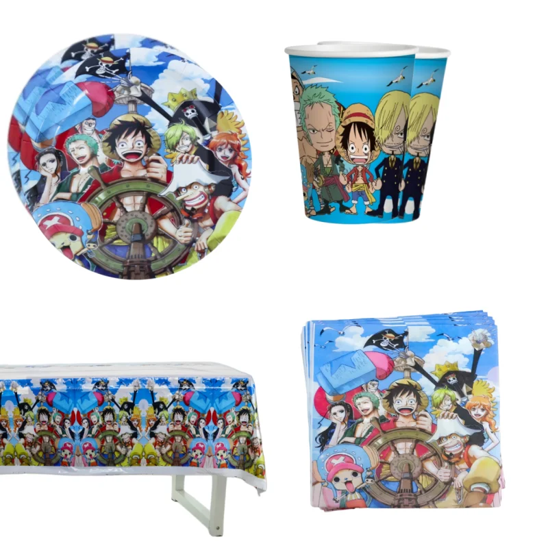 Assiettes de fête d'anniversaire One Piece, décoration de gâteau, accessoires de fête sur le thème de Luffy One Piece, cadeaux, fournitures de décoration